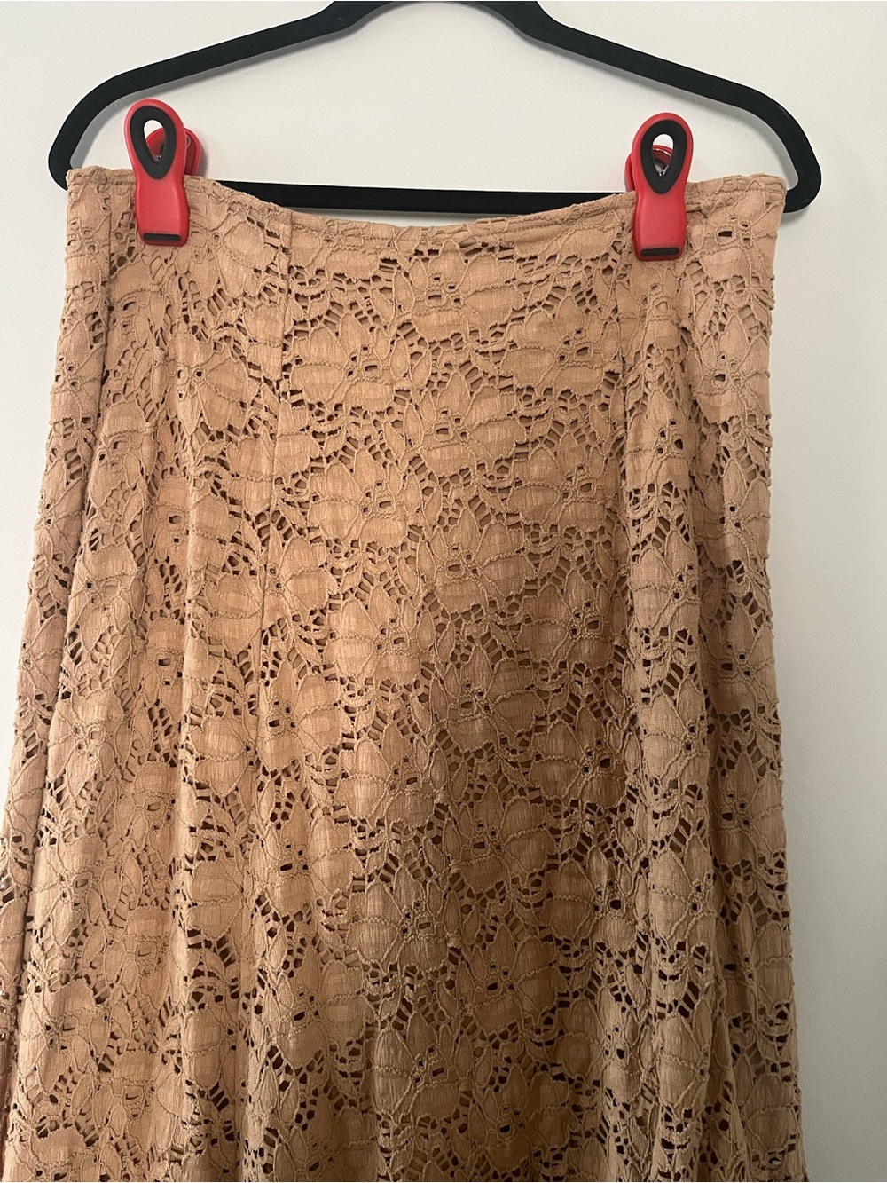Vintage Tan Floral Lace Midi Skirt 16 Cottagecore Rustic Modest Feminine Fall - Picture 2 of 7